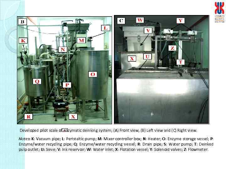 S Developed pilot scale of enzymatic deinking system; (A) Front view, (B) Left view