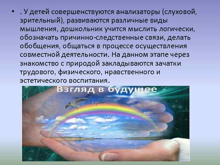  • . У детей совершенствуются анализаторы (слуховой, зрительный), развиваются различные виды мышления, дошкольник