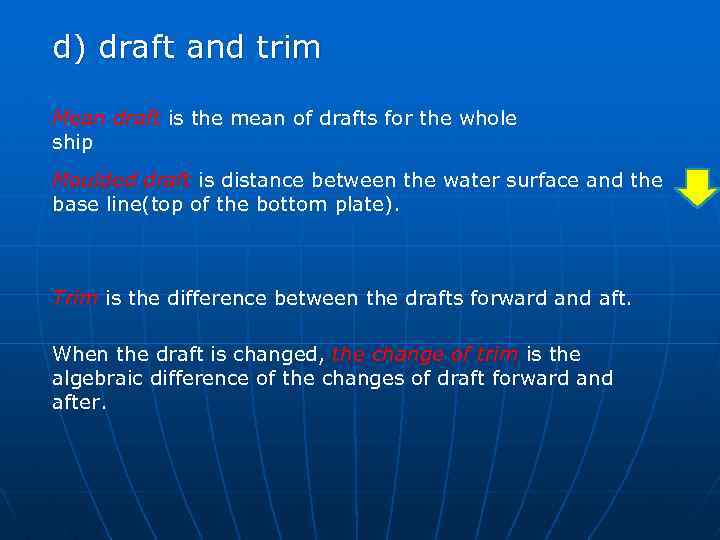 d) draft and trim Mean draft is the mean of drafts for the whole