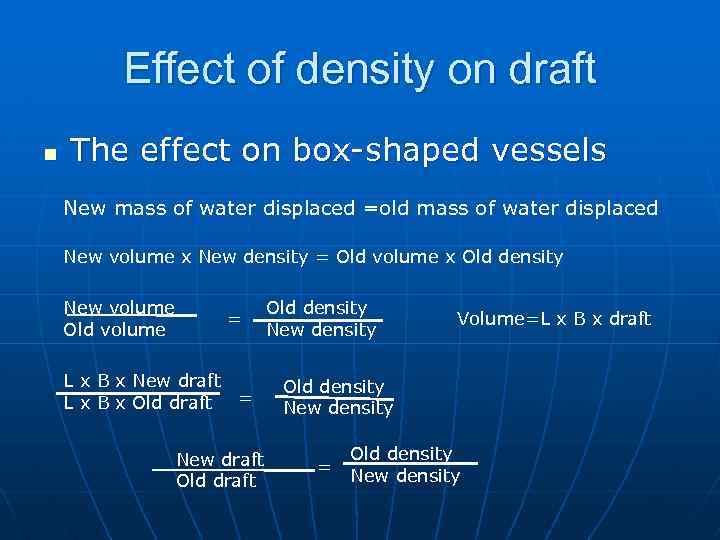 Effect of density on draft n The effect on box-shaped vessels New mass of