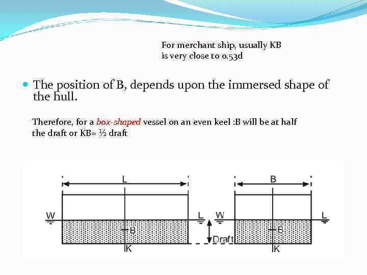 For merchant ship, usually KB is very close to 0. 53 d The position