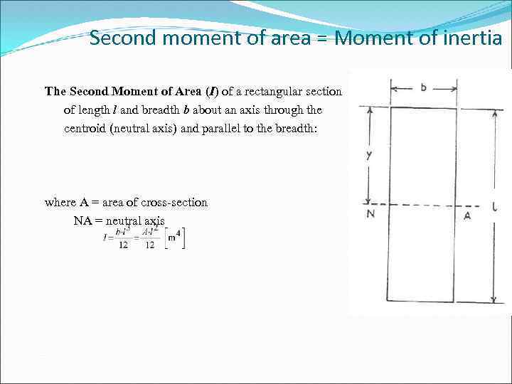 Second moment of area = Moment of inertia The Second Moment of Area (I)