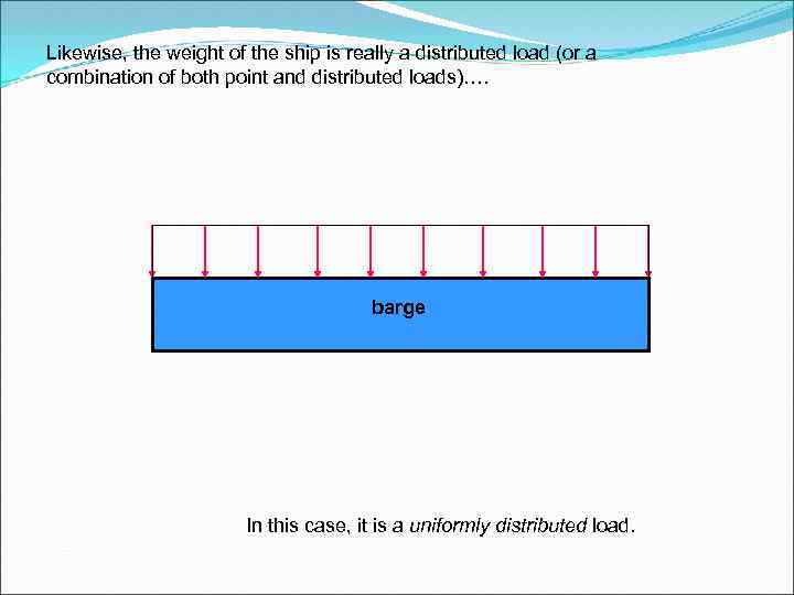 Likewise, the weight of the ship is really a distributed load (or a combination