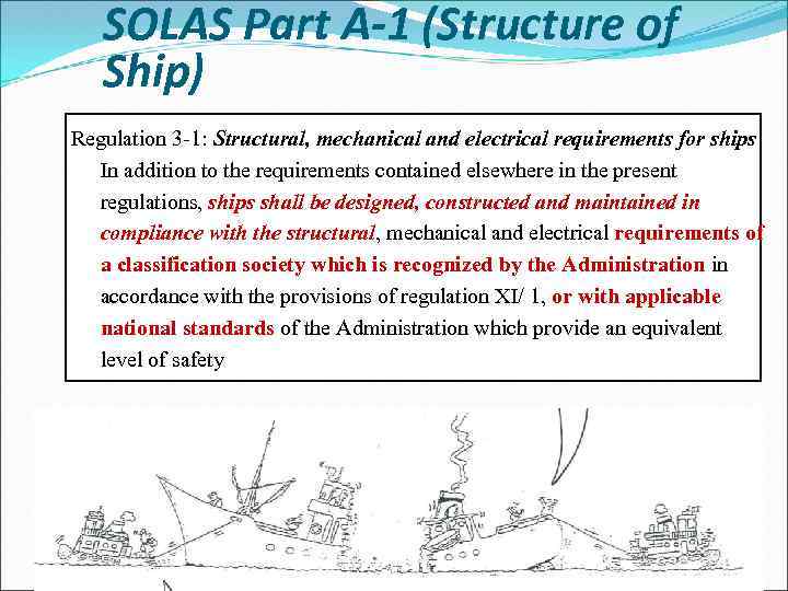 SOLAS Part A-1 (Structure of Ship) Regulation 3 1: Structural, mechanical and electrical requirements