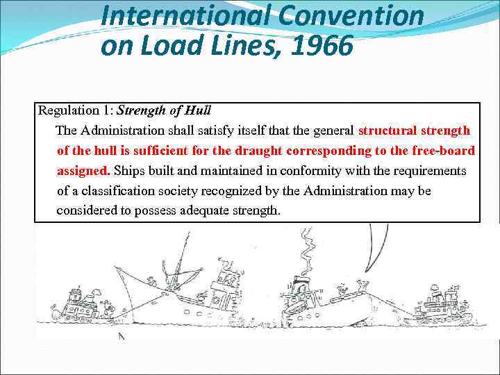 International Convention on Load Lines, 1966 Regulation 1: Strength of Hull The Administration shall