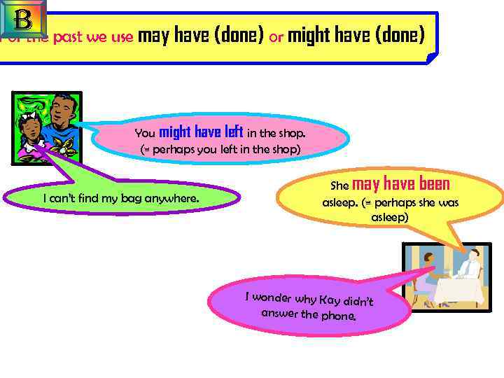 B past we use may have (done) or might have (done) For the You
