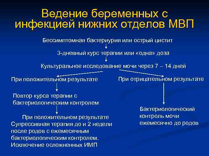 Ведение беременных с инфекцией нижних отделов МВП Бессимптомная бактериурия или острый цистит 3 -дневный