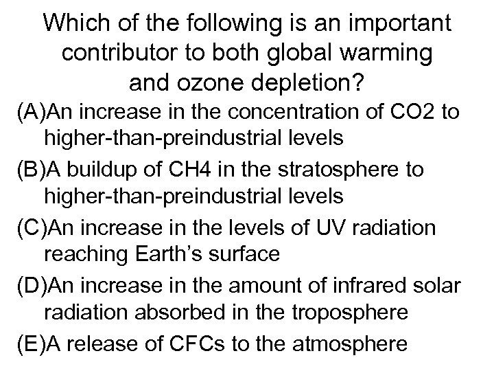 Which of the following is an important contributor to both global warming and ozone