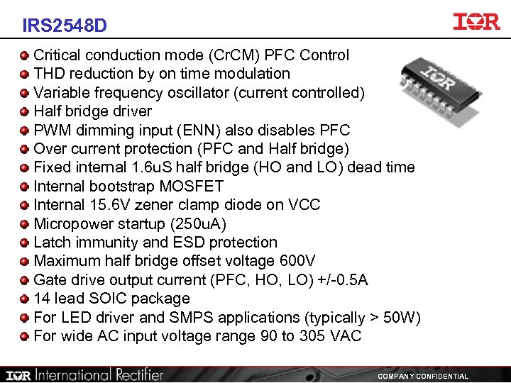 IRS 2548 D Critical conduction mode (Cr. CM) PFC Control THD reduction by on