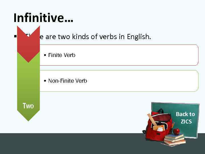 Infinitive… § There are two kinds of verbs in English. • Finite Verb One