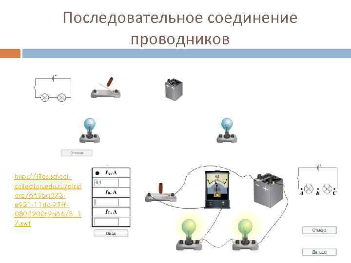 Последовательное соединение проводников http: //files. schoolcollection. edu. ru/dlrst ore/669 ba 073 e 921 -11