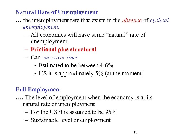 Natural Rate of Unemployment … the unemployment rate that exists in the absence of