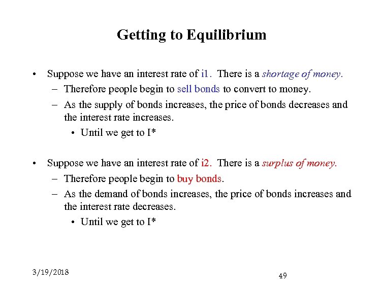 Getting to Equilibrium • Suppose we have an interest rate of i 1. There