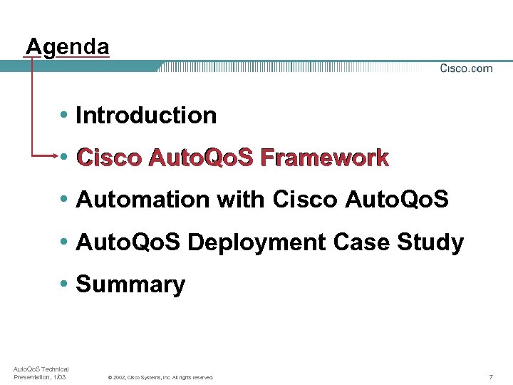 Agenda • Introduction • Cisco Auto. Qo. S Framework • Automation with Cisco Auto.