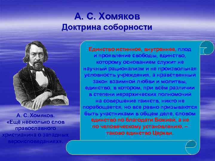 А. С. Хомяков Доктрина соборности А. С. Хомяков. «Ещё несколько слов православного христианина о