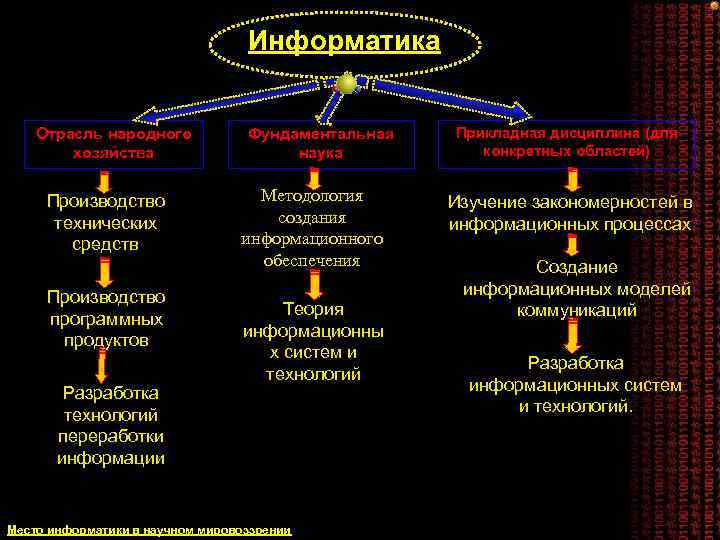 Информатика Отрасль народного хозяйства Производство технических средств Производство программных продуктов Разработка технологий переработки информации