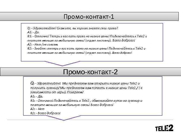 Промо-контакт-1 Q: - Здравствуйте! Скажите, вы хорошо знаете свои права? A 1: - Да.