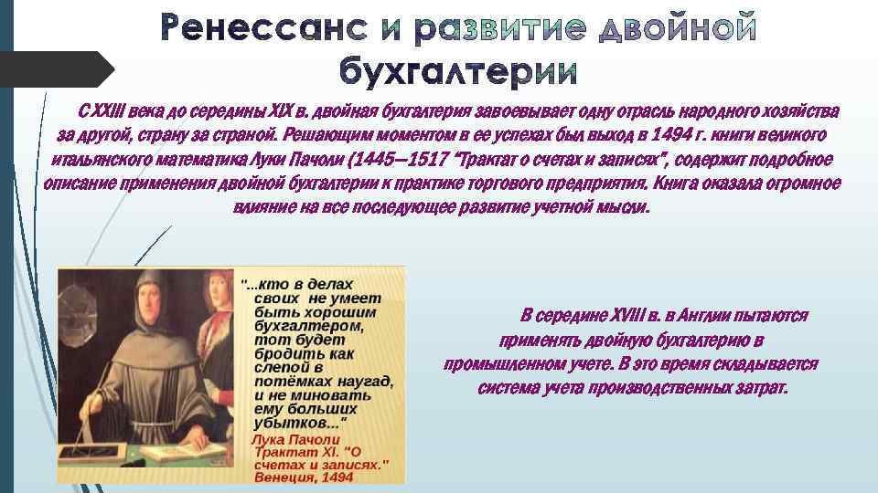 С XXIII века до середины XIX в. двойная бухгалтерия завоевывает одну отрасль народного хозяйства