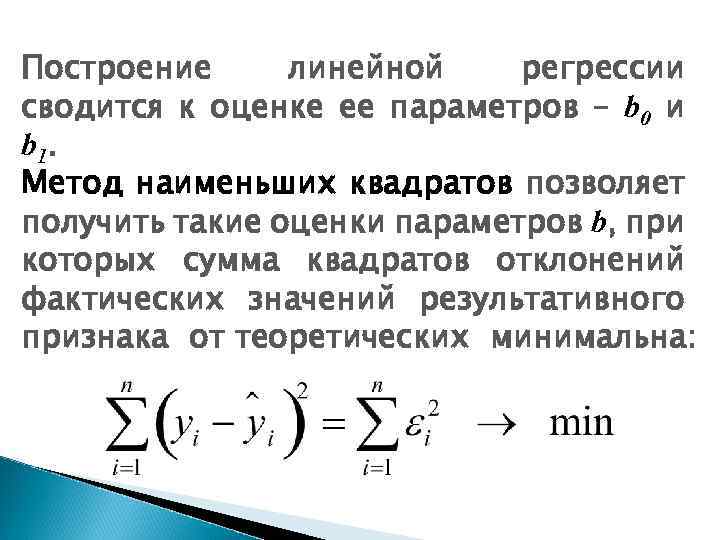 Построение линейной регрессии сводится к оценке ее параметров – b 0 и b 1.