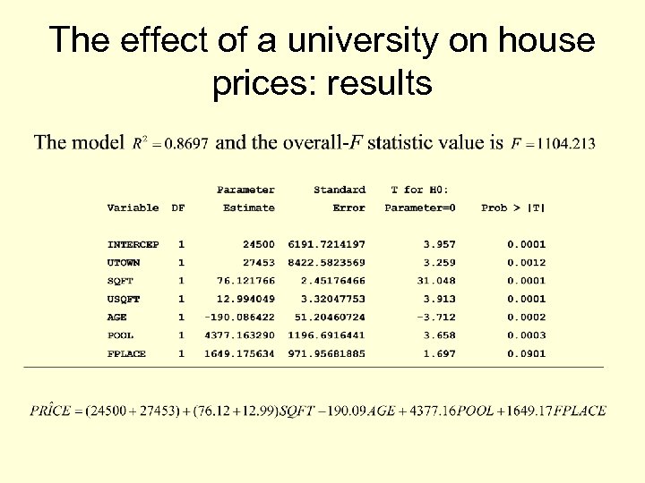 The effect of a university on house prices: results 