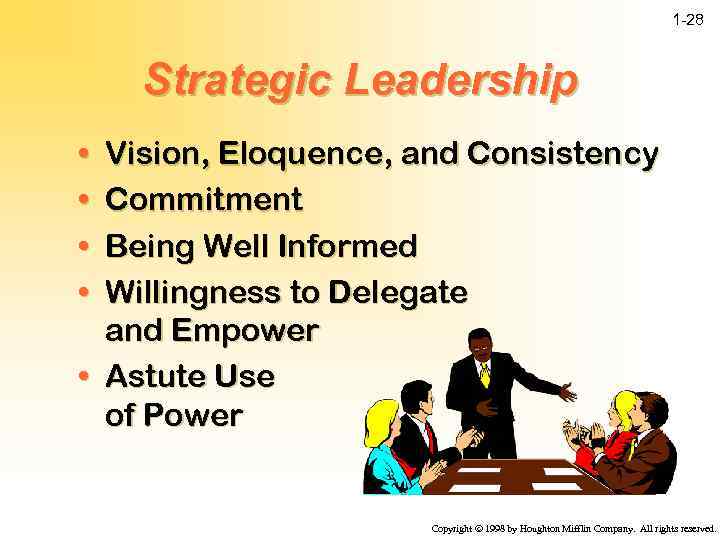 1 -28 Strategic Leadership • • Vision, Eloquence, and Consistency Commitment Being Well Informed