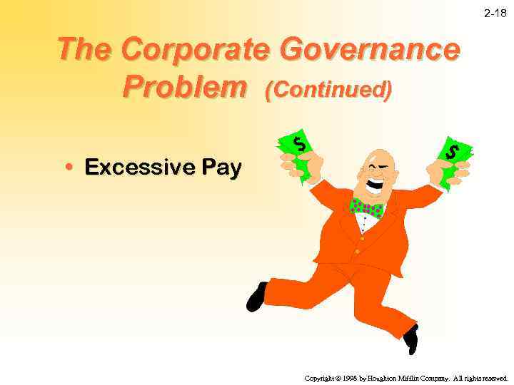 2 -18 The Corporate Governance Problem (Continued) • Excessive Pay Copyright ã 1998 by