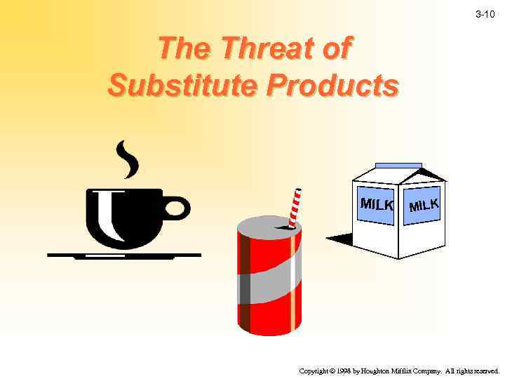 3 -10 The Threat of Substitute Products MILK Copyright ã 1998 by Houghton Mifflin