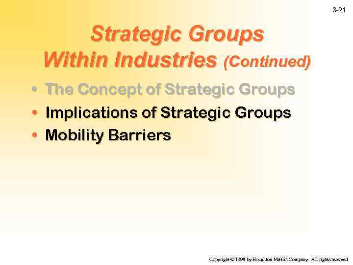 3 -21 Strategic Groups Within Industries (Continued) • The Concept of Strategic Groups •