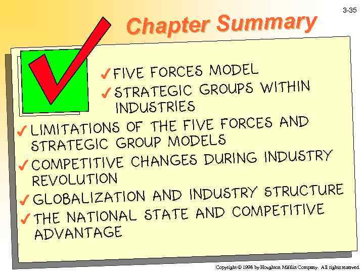 Chapter Summary 3 -35 4 FIVE FORCES MODEL IN 4 STRATEGIC GROUPS WITH INDUSTRIES