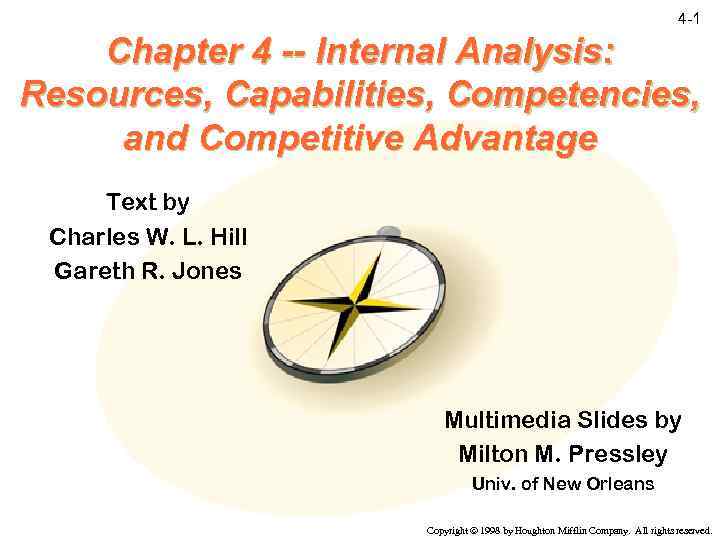 4 -1 Chapter 4 -- Internal Analysis: Resources, Capabilities, Competencies, and Competitive Advantage Text
