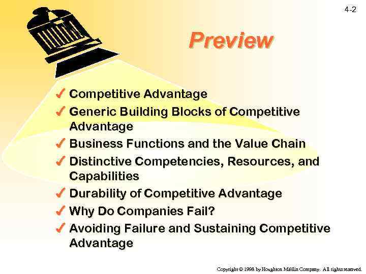 4 -2 Preview 4 Competitive Advantage 4 Generic Building Blocks of Competitive Advantage 4
