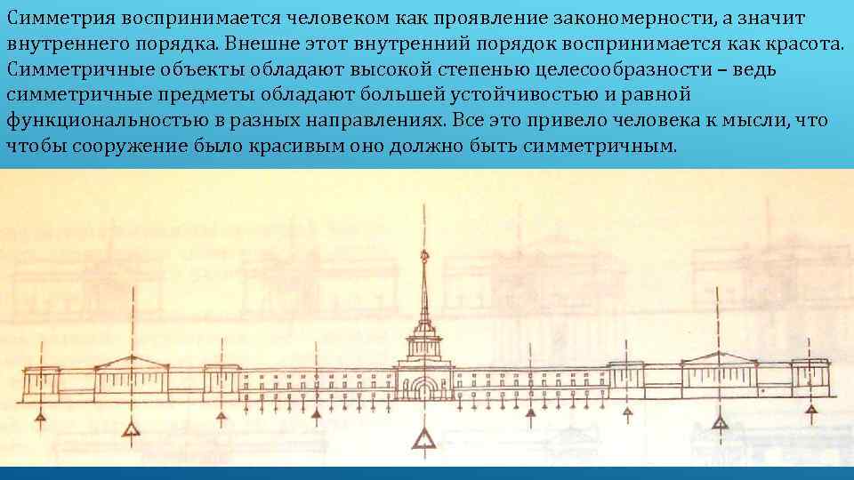 Симметрия воспринимается человеком как проявление закономерности, а значит внутреннего порядка. Внешне этот внутренний порядок