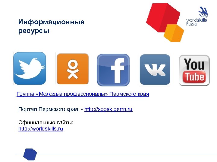 Информационные ресурсы Группа «Молодые профессионалы» Пермского края Портал Пермского края - http: //sppsk. perm.
