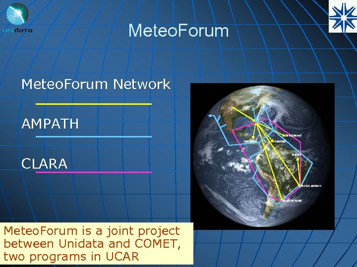 Meteo. Forum Network AMPATH Bridgetown San Jose CLARA Caracas Belem Rio de Janeiro Buenos