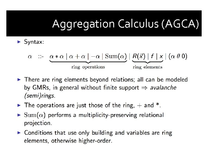 Aggregation Calculus (AGCA) 