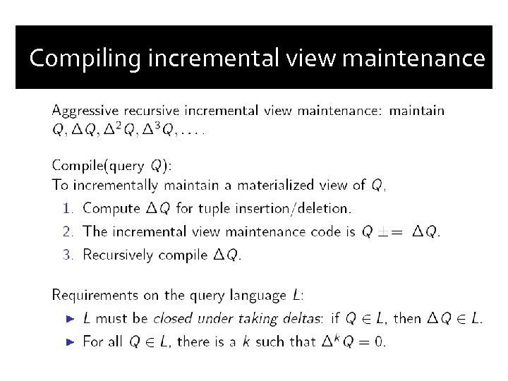 Compiling incremental view maintenance 