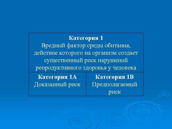 Категория 1 Вредный фактор среды обитания, действие которого на организм создает существенный риск нарушений