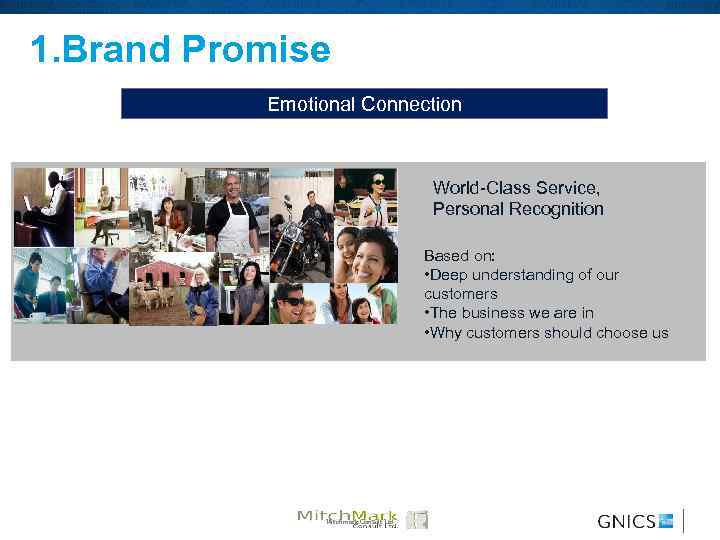 1. Brand Promise Emotional Connection World-Class Service, Personal Recognition Based on: • Deep understanding