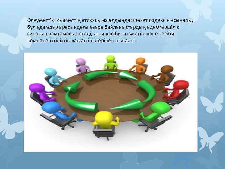 Әлеуметтік қызметтің этикасы өз алдында әрекет кодексін ұсынады, бұл адамдар арасындағы өзара байланыстардың адамгершілік