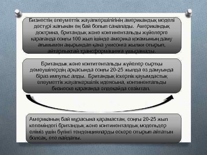 Бизнестің әлеуметтік жауапкершілігінің американдық моделі дәстүрі жағынан ең бай болып саналады. Американдық доктрина, британдық