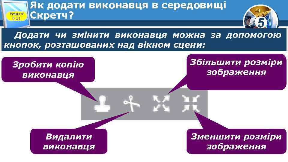 Розділ 4 § 21 Як додати виконавця в середовищі Скретч? 5 Додати чи змінити