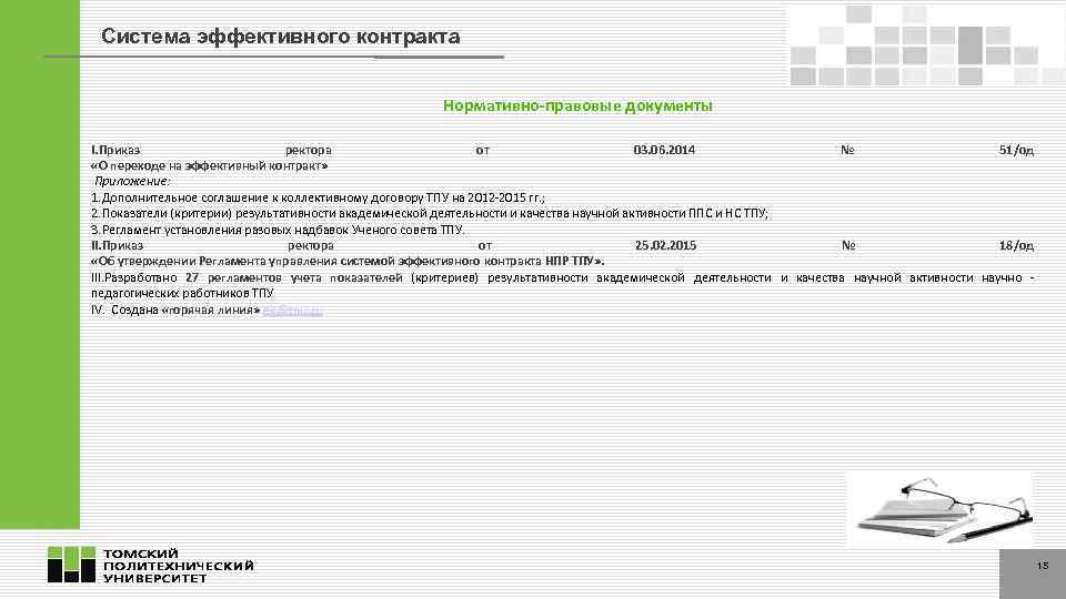 Система эффективного контракта Нормативно-правовые документы I. Приказ ректора от 03. 06. 2014 № 51/од