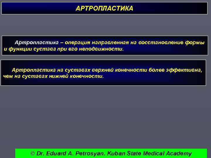 АРТРОПЛАСТИКА Артропластика – операция направленная на восстановление формы и функции сустава при его неподвижности.