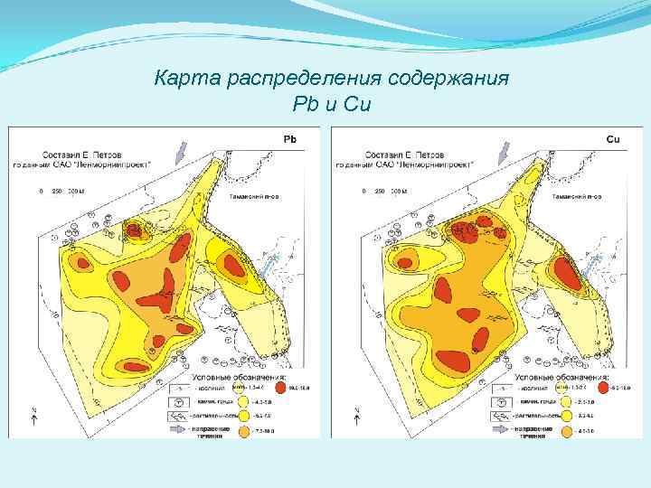 Карта распределения содержания Pb и Cu 