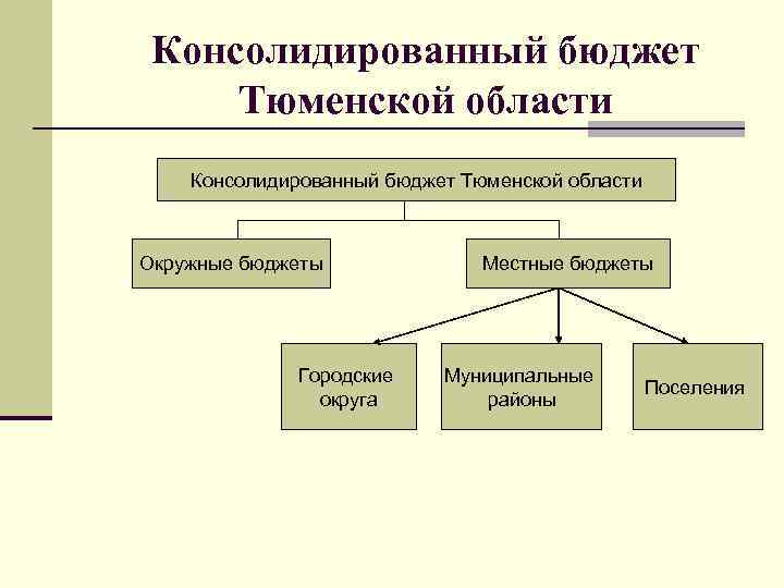 Консолидированный бюджет Тюменской области Окружные бюджеты Городские округа Местные бюджеты Муниципальные районы Поселения 