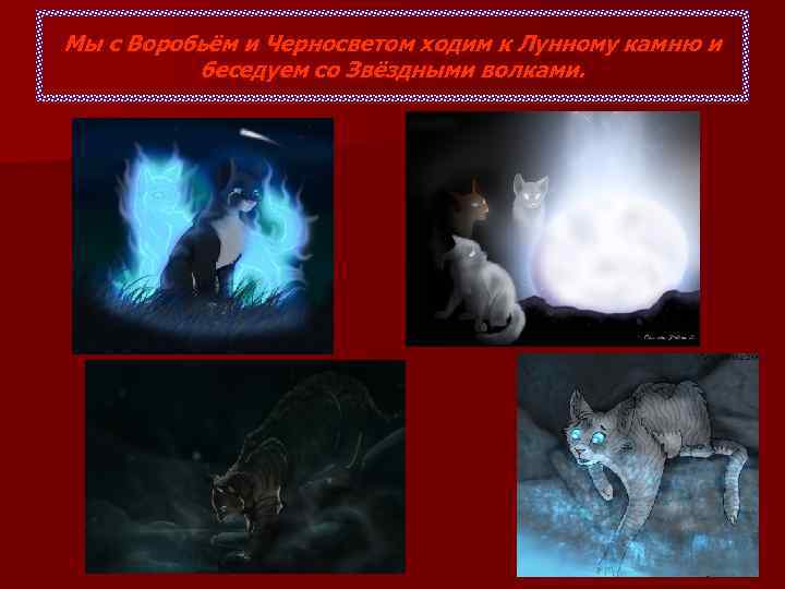 Мы с Воробьём и Черносветом ходим к Лунному камню и беседуем со Звёздными волками.