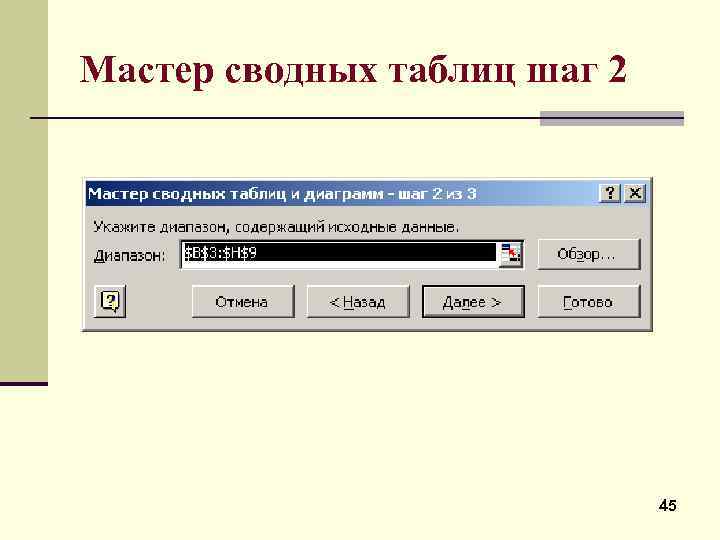 Мастер сводных таблиц шаг 2 45 