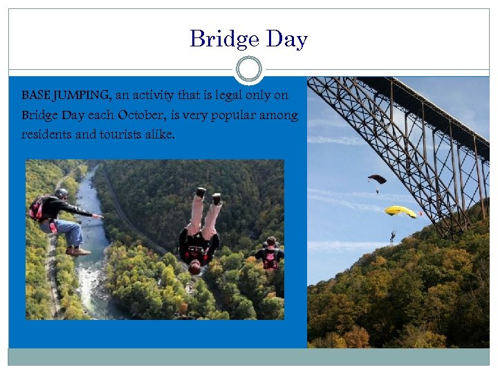 Bridge Day BASE JUMPING, an activity that is legal only on Bridge Day each