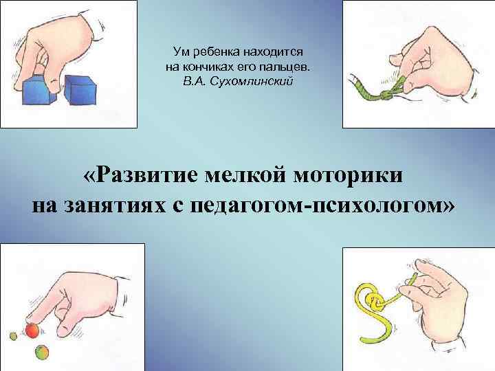 Ум ребенка находится на кончиках его пальцев. В. А. Сухомлинский «Развитие мелкой моторики на
