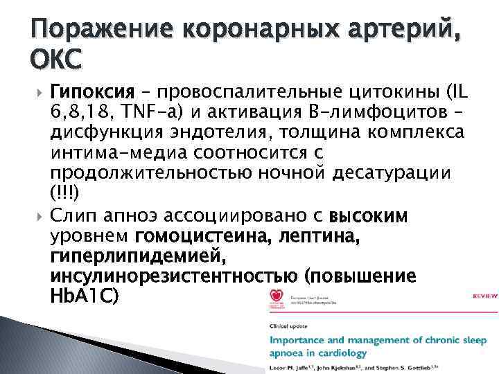 Поражение коронарных артерий, ОКС Гипоксия – провоспалительные цитокины (IL 6, 8, 18, TNF-a) и